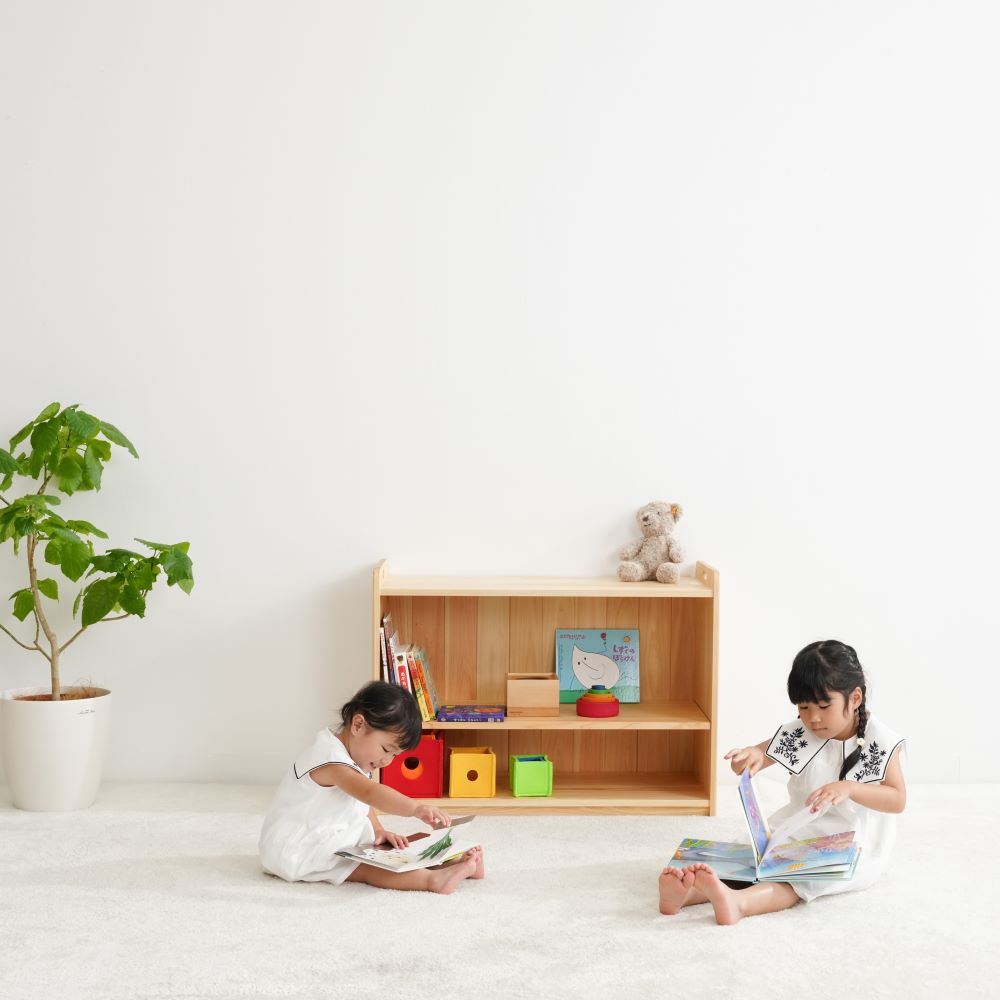 Toy shelf with handles