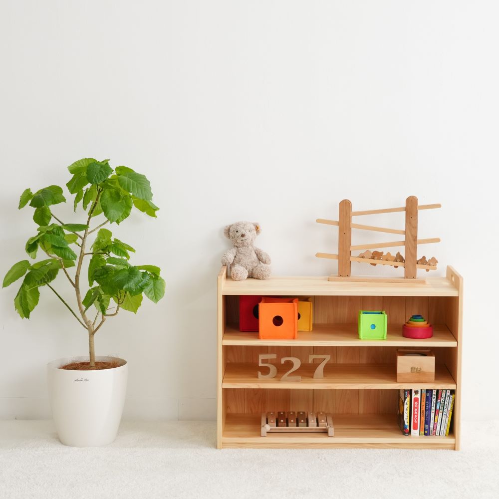 Toy shelf with handles