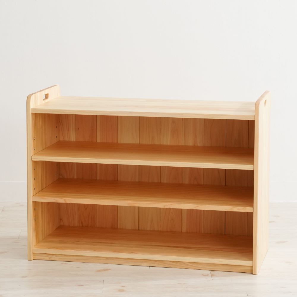 Toy shelf with handles