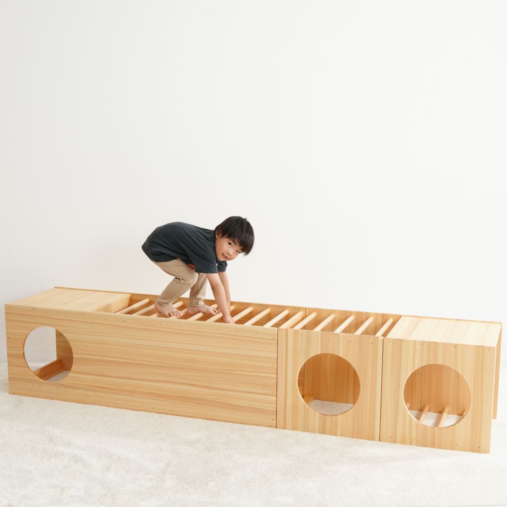 Wooden indoor playground equipment, tunnel play set of 3