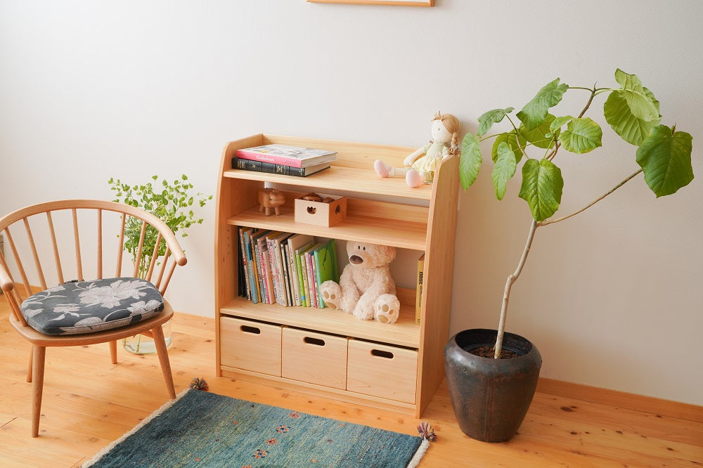 Movable shelf with 3 toy boxes