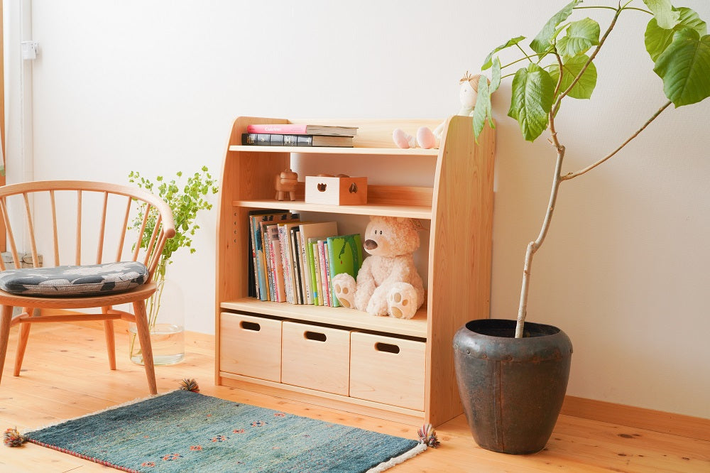 Movable shelf with 3 toy boxes