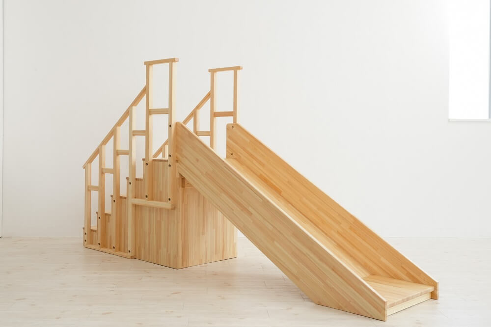Wooden indoor playground equipment, staircase slide