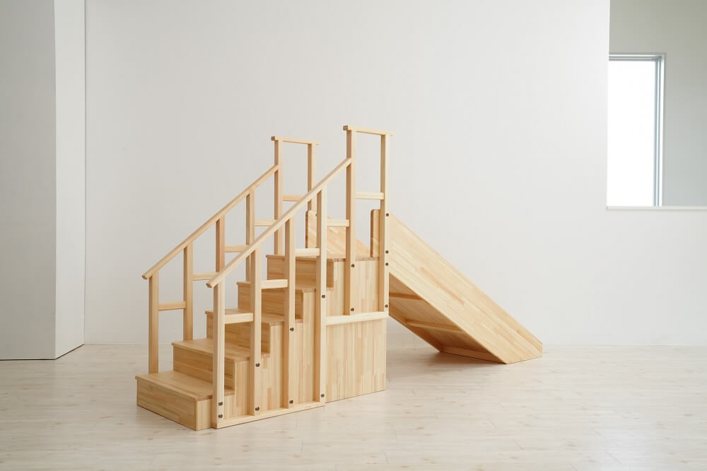Wooden indoor playground equipment, staircase slide