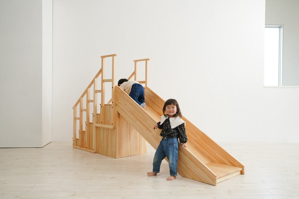 Wooden indoor playground equipment, staircase slide