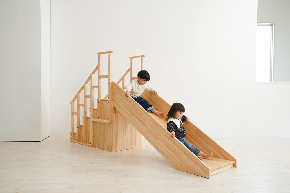 Wooden indoor playground equipment, staircase slide