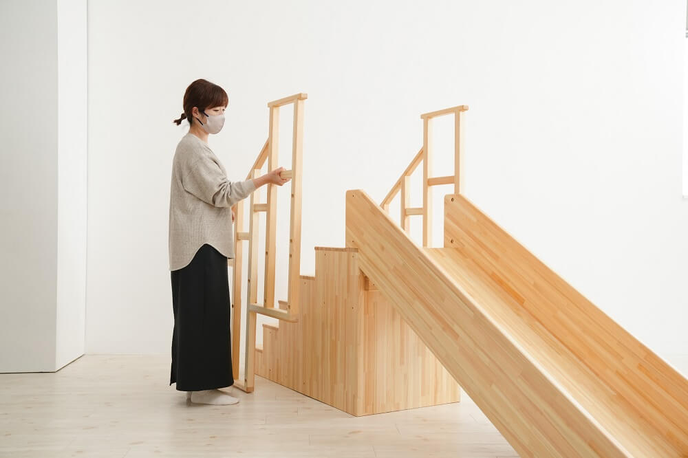Wooden indoor playground equipment, staircase slide