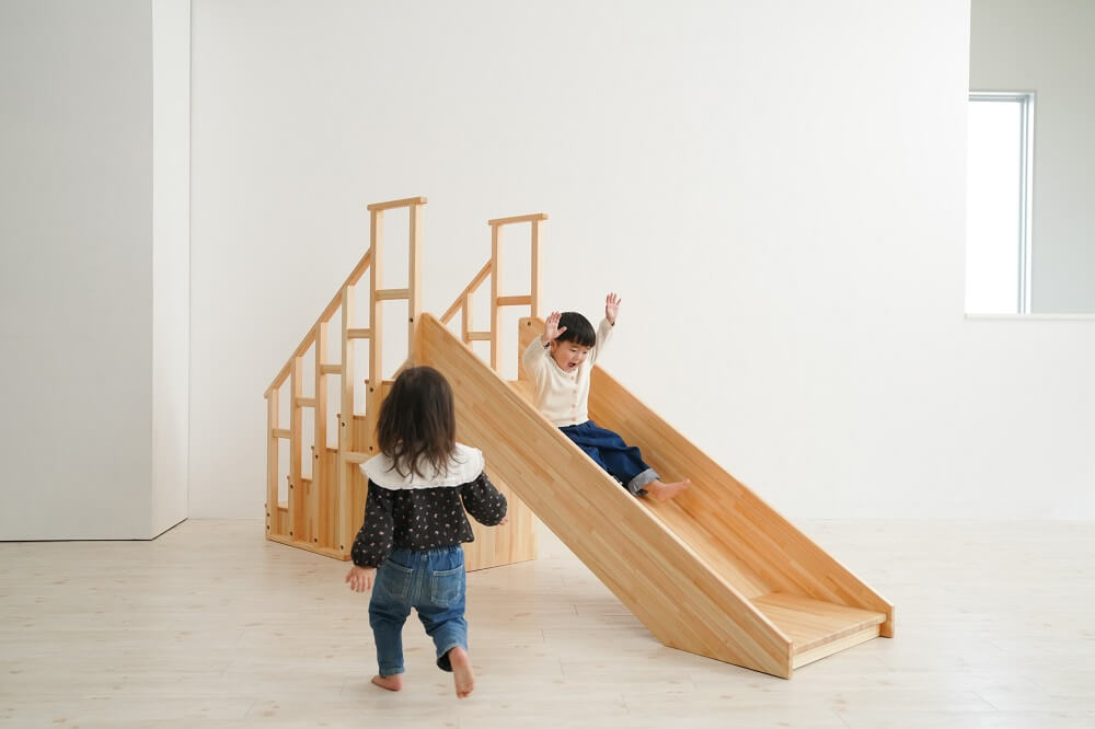 Wooden indoor playground equipment, staircase slide