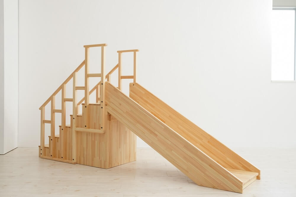Wooden indoor playground equipment, staircase slide