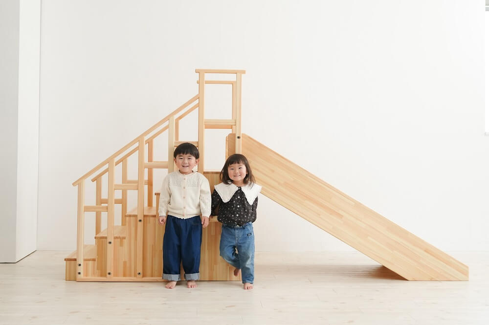 Wooden indoor playground equipment, staircase slide