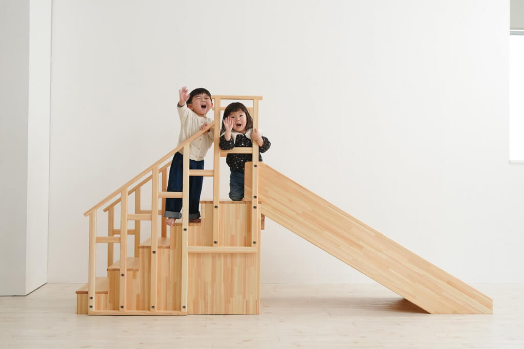 Wooden indoor playground equipment, staircase slide