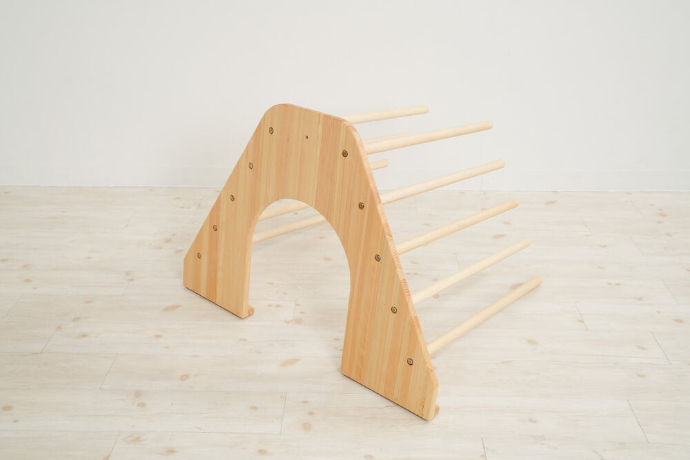 Wooden indoor playground equipment: climbing platform + slide