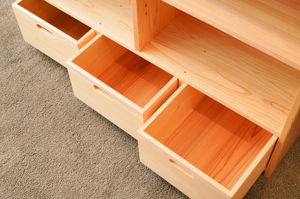 Various shelves of toys and tools