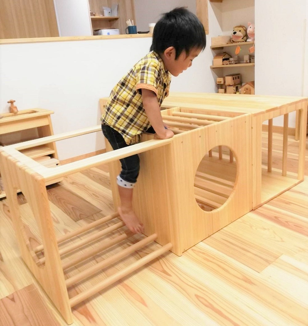 Wooden indoor playground equipment, tunnel play set of 3