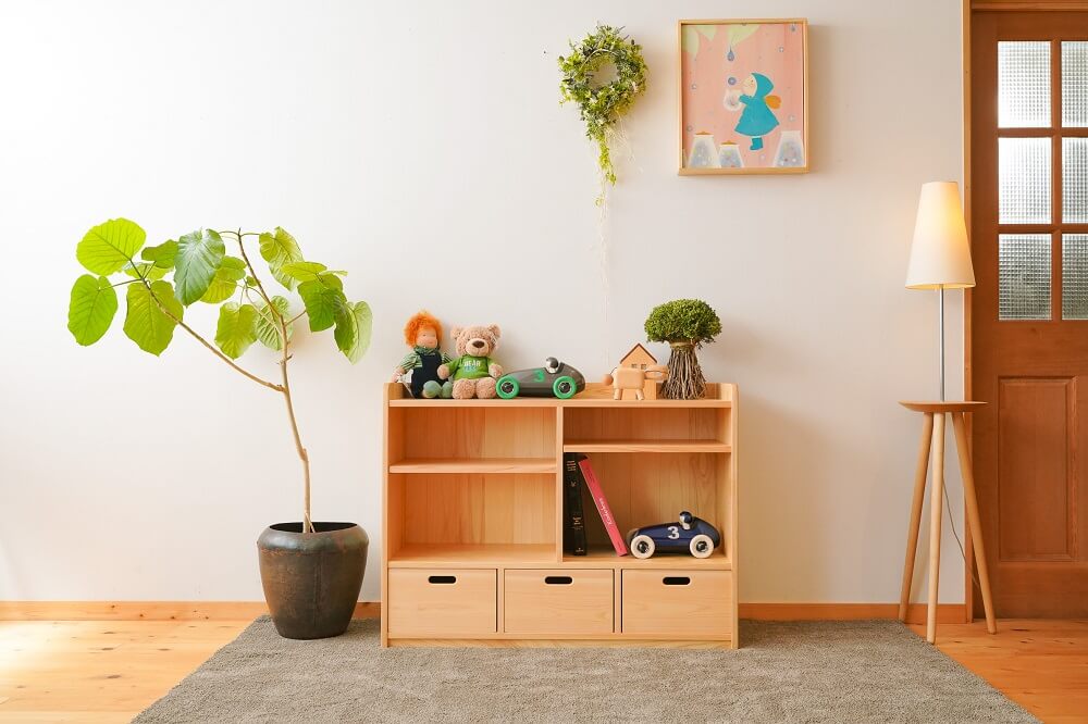 Various shelves of toys and tools 